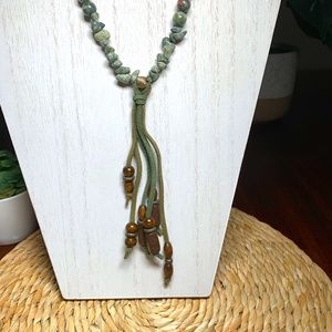 Dusty Green Suede Natural Beaded Boho Statement Necklace
